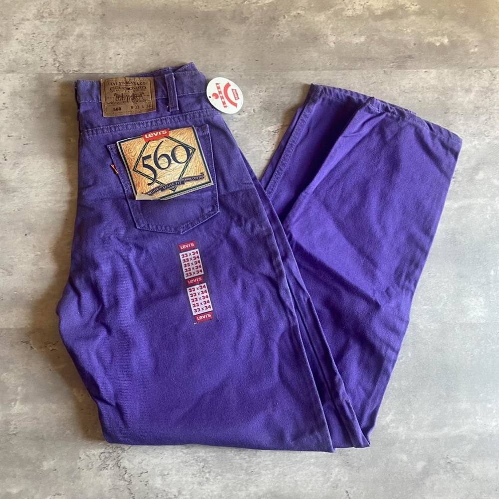 Vintage 90s Levi's 560 Orange Tab 33x34 jeans Loose Fit Purple Color Rare